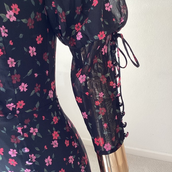 For Love And Lemons Floral V Neck Mini Dress SZ XS - Picture 5 of 8